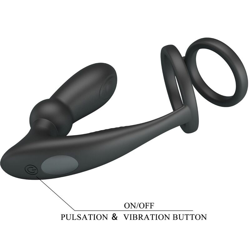 Anneau Pénien Emoni avec Plug Anal 12 Vibrations Noir - Pretty Love