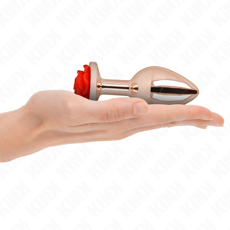 Plug anal métallique rose avec ornement rose rouge taille L - Kink - KINK PLEASURE PLUGS