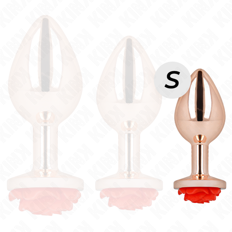 Plug anal métallique or rose avec rose rouge taille S - Kink - KINK PLEASURE PLUGS