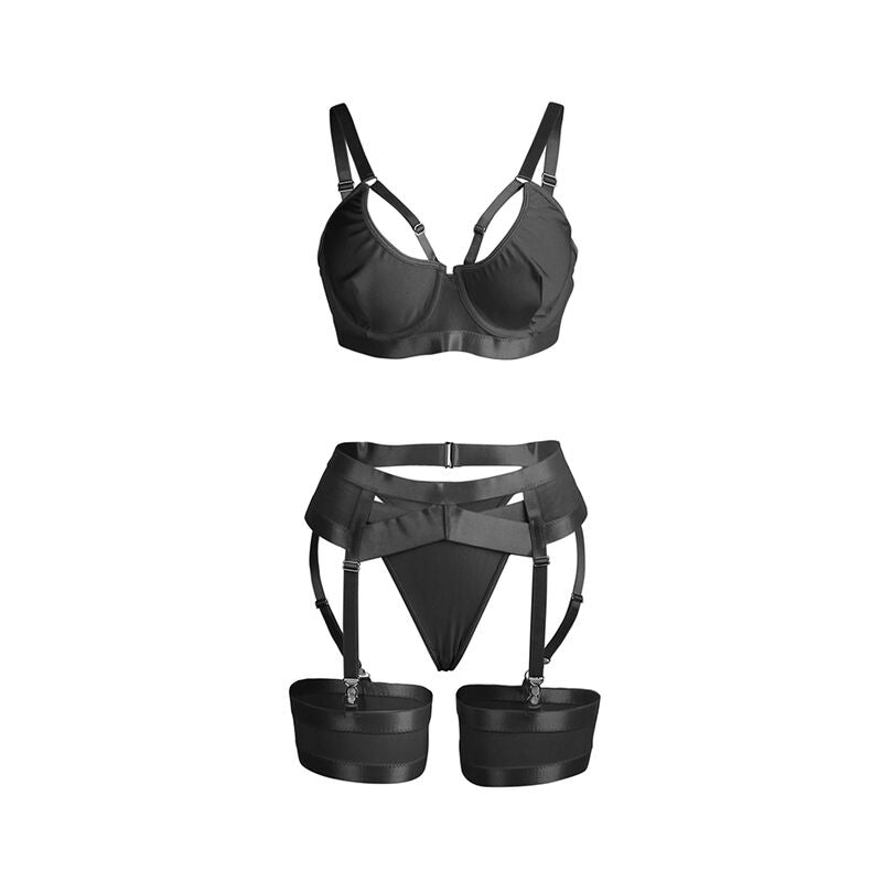 Ensemble lingerie bondage avec porte-jarretelles noir S/M - Subblime - SUBBLIME SETS