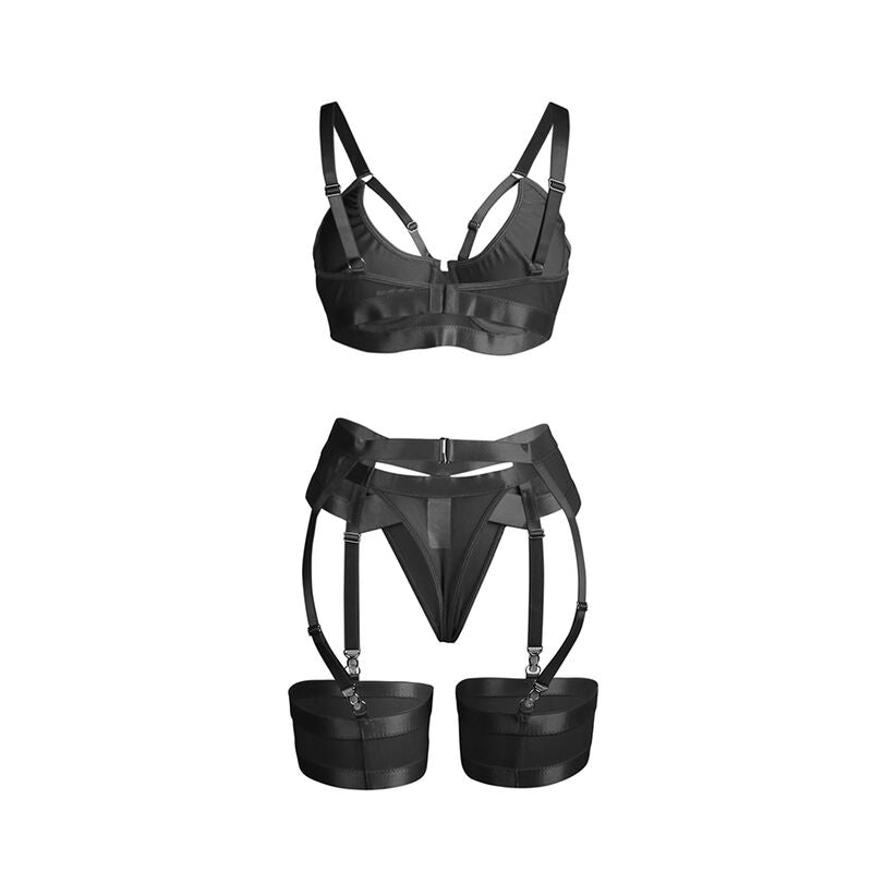 Ensemble lingerie bondage avec porte-jarretelles noir L/XL - Subblime - SUBBLIME SETS