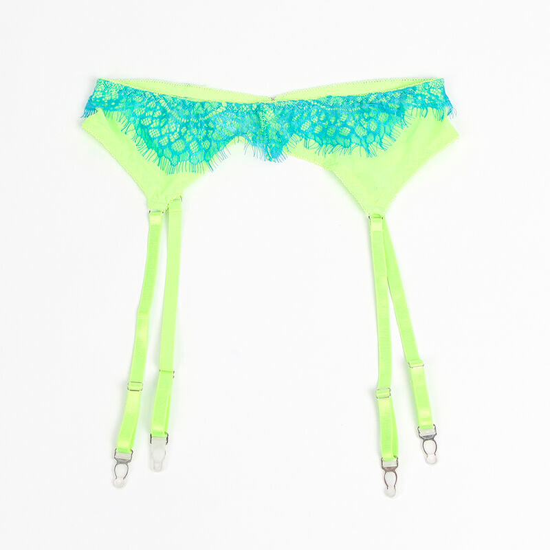 Spitzen-Dessous-Set mit Strumpfhalter grün/blau L/XL - Subblime