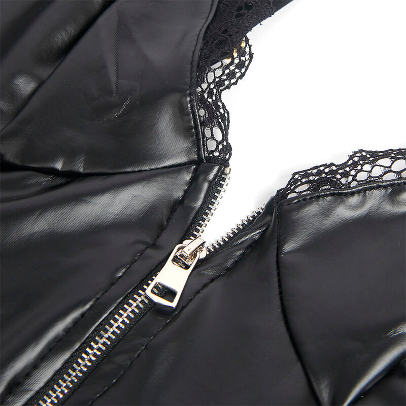 Body dentelle et cuir PU noir avec fermeture éclair S/M - Subblime - SUBBLIME BODIES