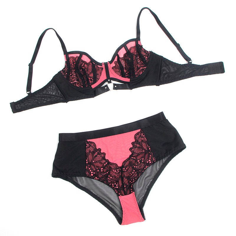 Ensemble lingerie dentelle et résille push-up rose L/XL - Subblime - SUBBLIME SETS