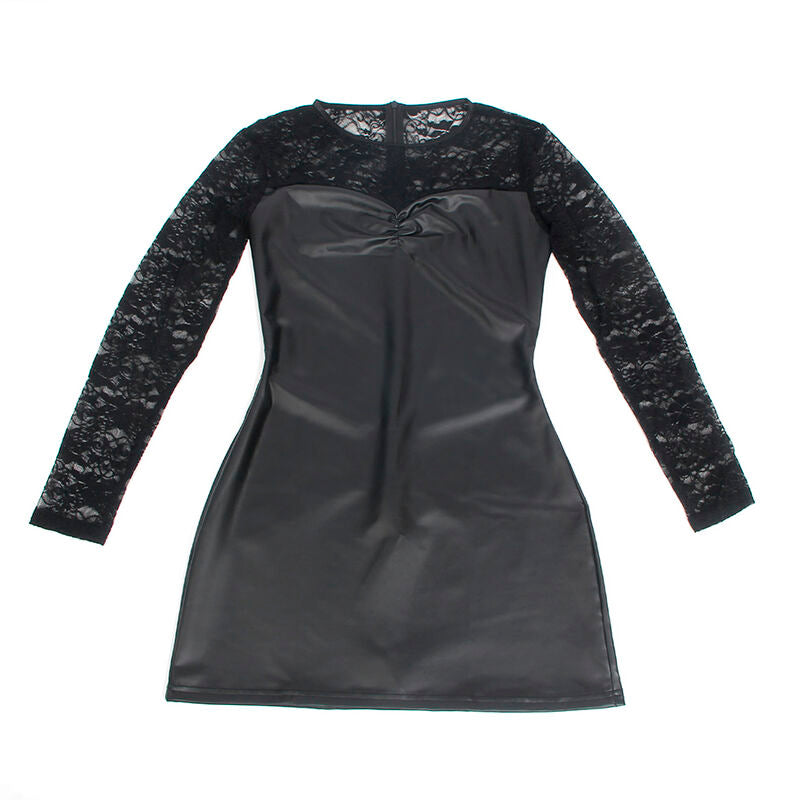 Robe à manches longues dentelle et cuir synthétique noire S/M - Subblime - SUBBLIME DRESSES