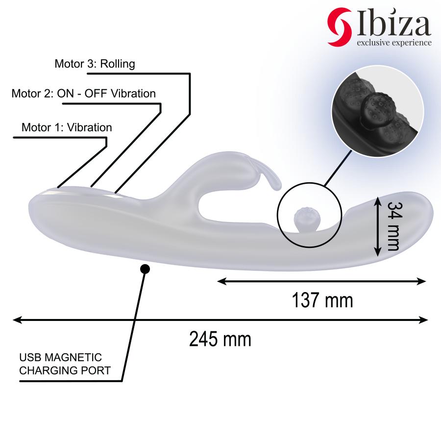 Vibromasseur Rabbit Ibiza avec Perle Roulante - Triple Moteur