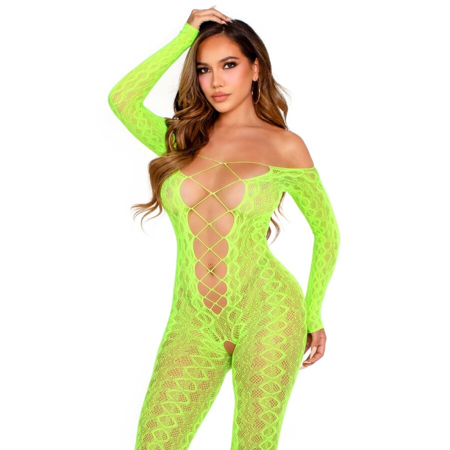 Bodystocking Ouvert Dentelle Serpent Vert Fluo - Leg Avenue