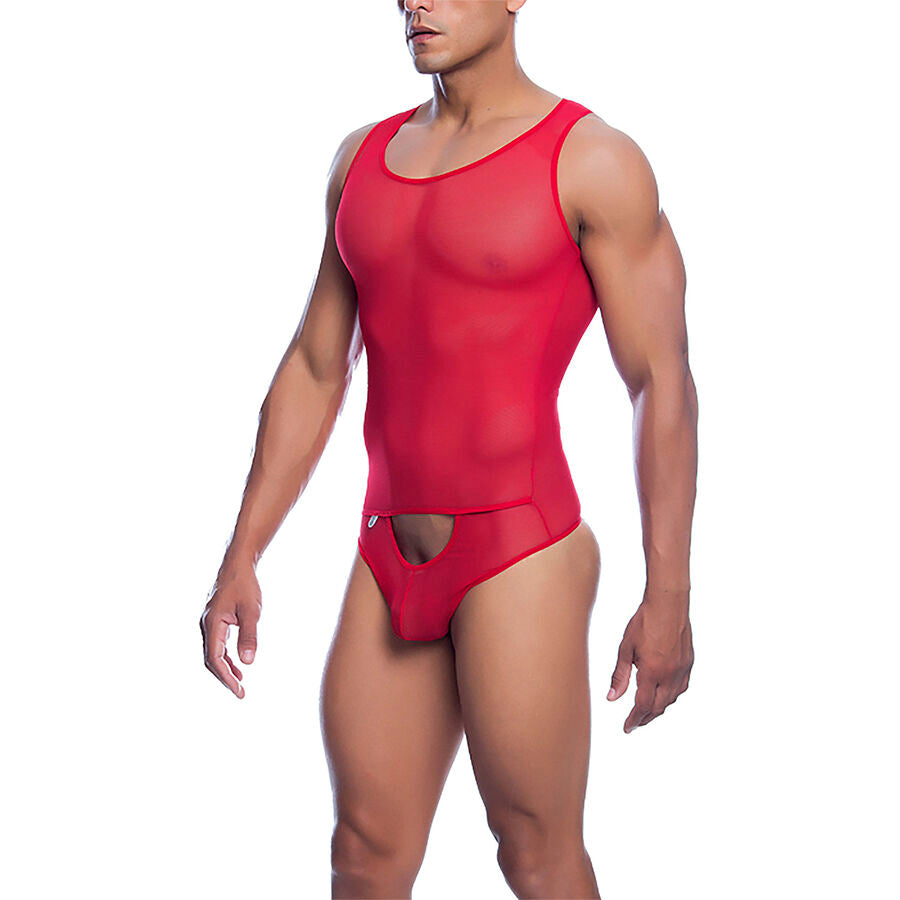 Body transparent en résille rouge taille L/XL - MaleBasics - MOB