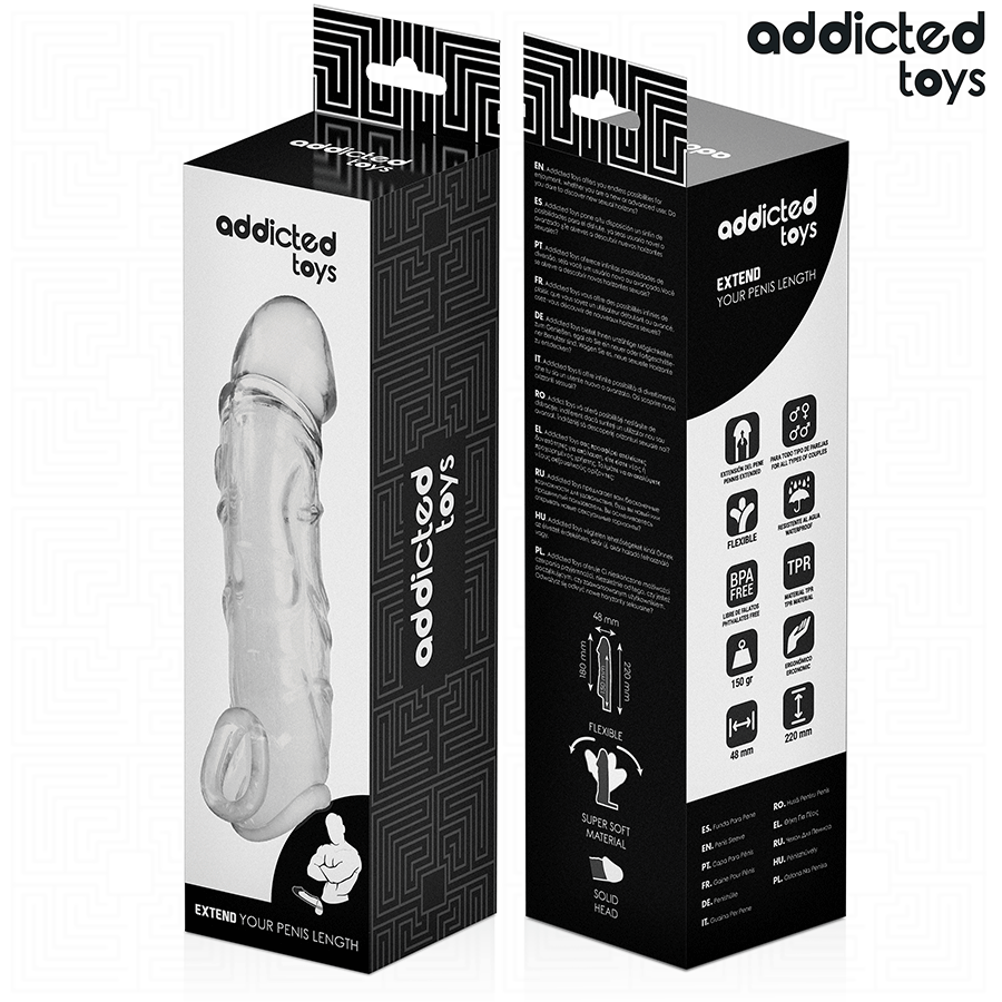 Gaine Penis Extension Transparente 22 cm - Addicted Toys