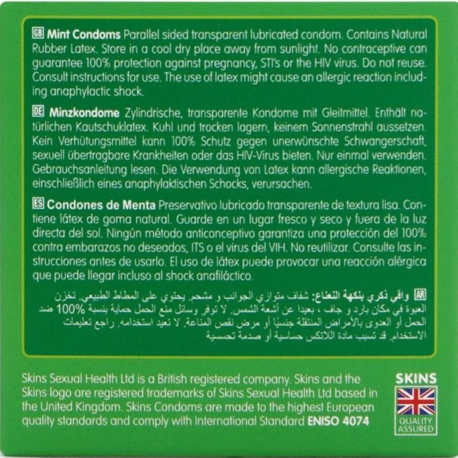 Préservatifs saveur menthe Skins Mint pack de 4 - Skins - SKINS
