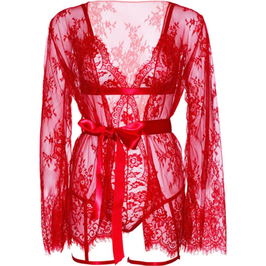 Ensemble Peignoir et Body Dentelle Rouge Taille S - Leg Avenue