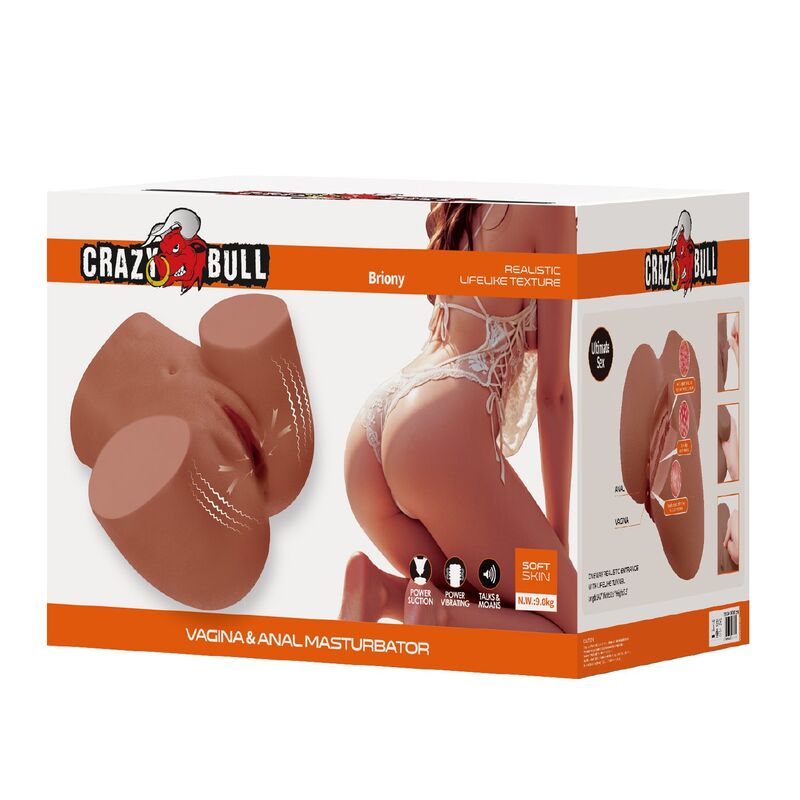 Masturbateur Torse Féminin Double Entrée Vibration Succion - Crazy Bull