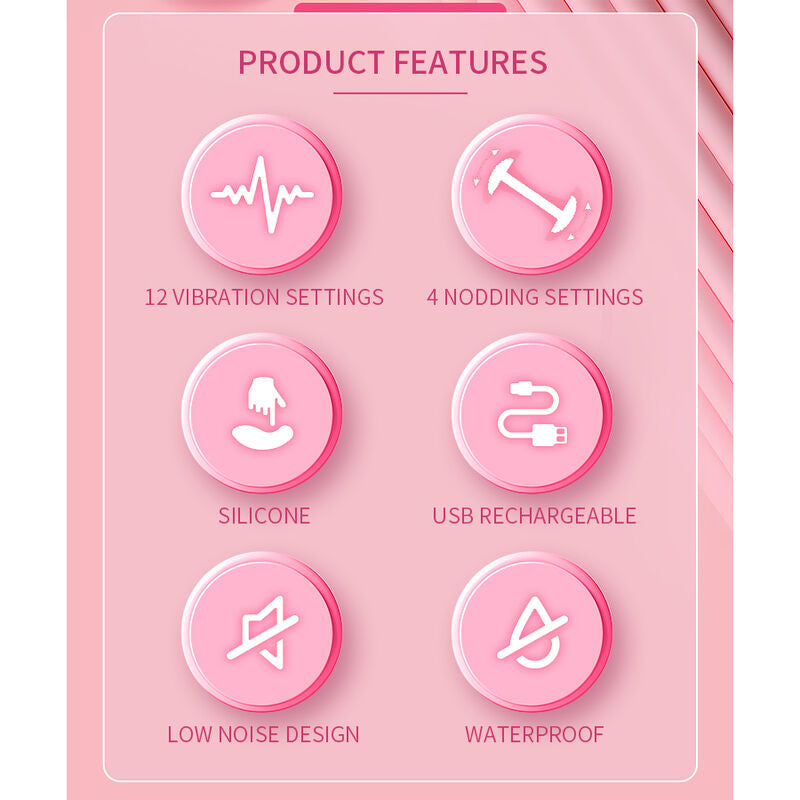 PRETTY LOVE - DUDEN VIBRATEUR EN SILICONE RECHARGEABLE 12 MODES DE VIBRATION ET 3 MODES DE BASCULE ROSE