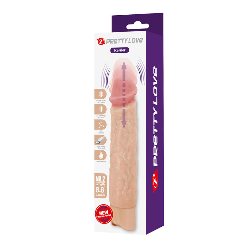 PRETTY LOVE - KESSLER GODEMICHET VIBRANT RÉALISTE AVEC 10 MODES DE VIBRATION ET 10 ÉNERGIE, 22 CM NATUREL