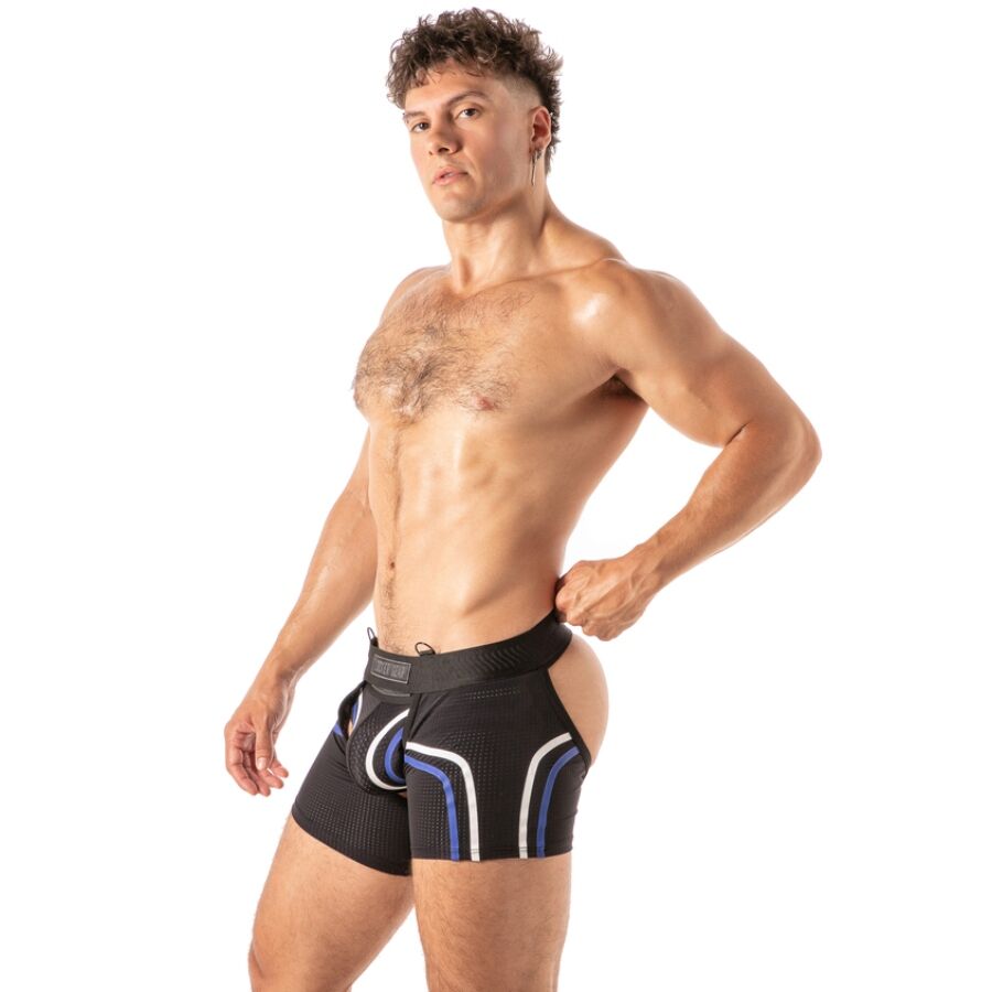 LOCKER GEAR - PISTON SHORT CHAP BOXER HOMME AVEC OUVERTURE FRONTALE BLEU S
