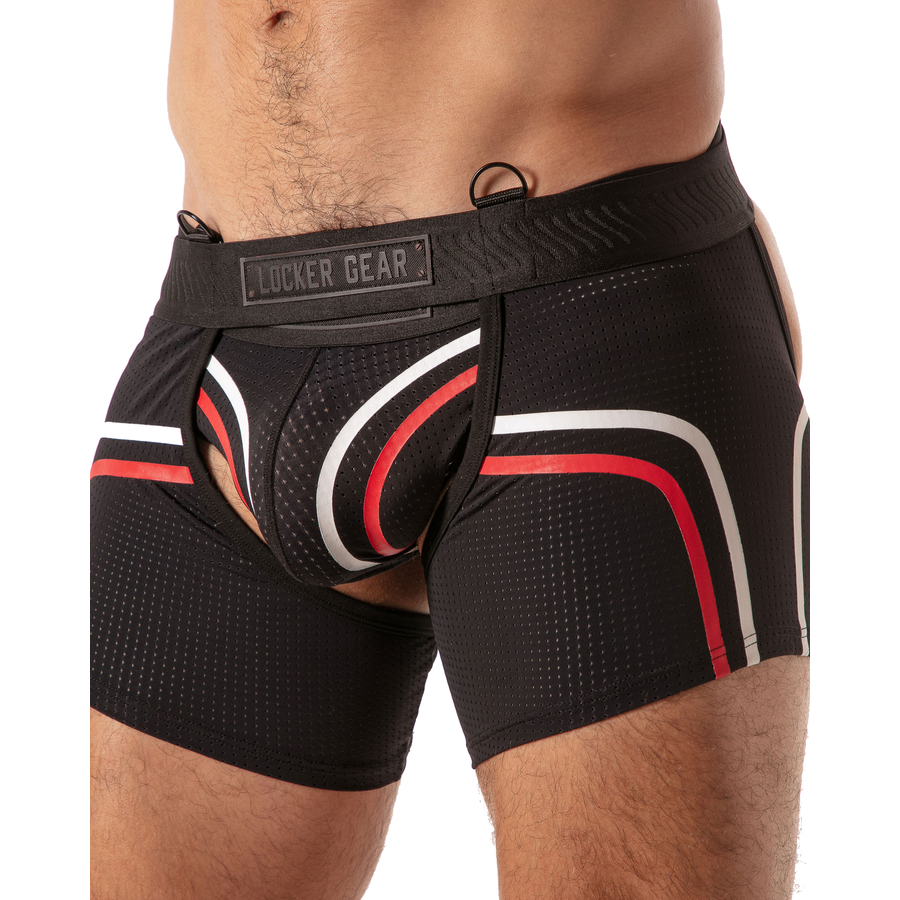 LOCKER GEAR - PISTON SHORT CHAP BOXER HOMME AVEC OUVERTURE FRONTALE BLEU S