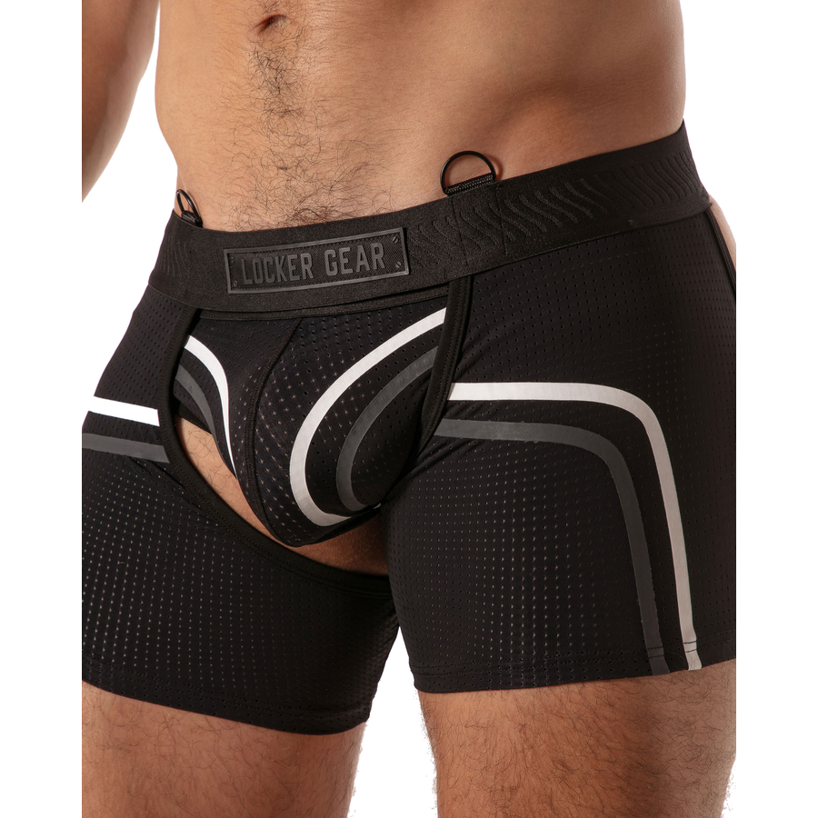LOCKER GEAR - PISTON SHORT CHAP BOXER HOMME AVEC OUVERTURE FRONTALE BLEU S