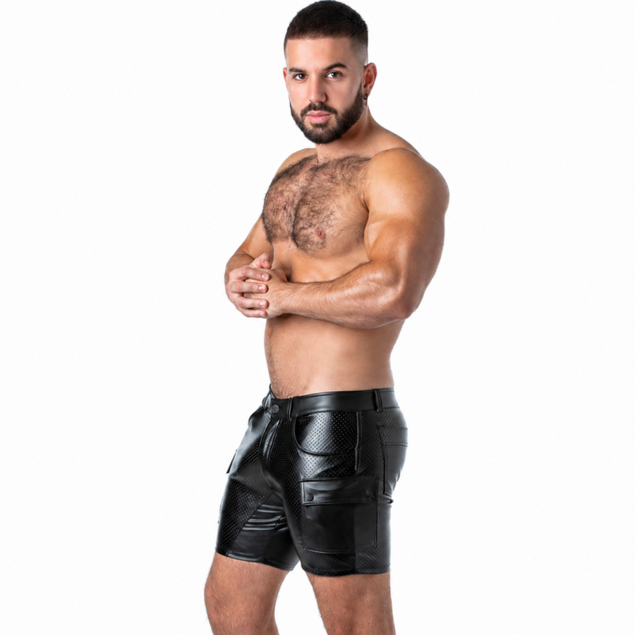 LOCKER GEAR - PUNCH HOLE LEATHERETTE SHORT CARGO NOIR S