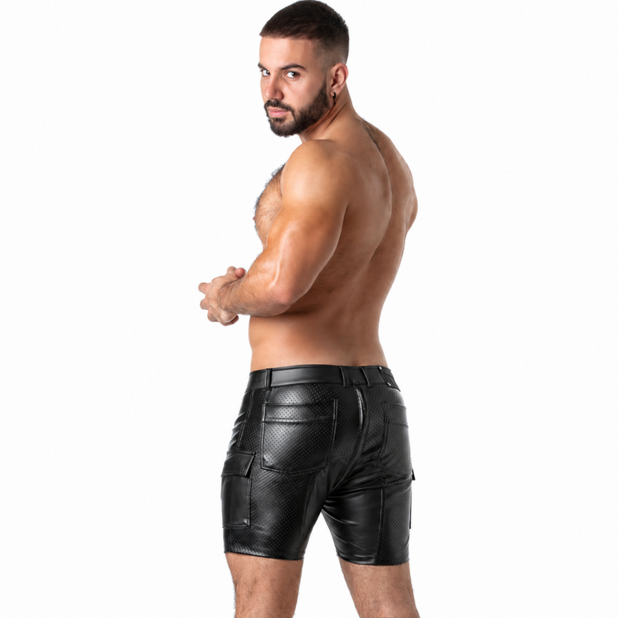 LOCKER GEAR - PUNCH HOLE LEATHERETTE SHORT CARGO NOIR S
