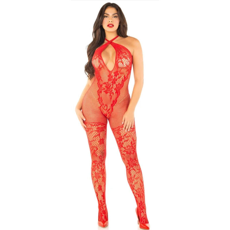 Leg Avenue Combinaison Lingerie Sexy Résille Croisée Rouge