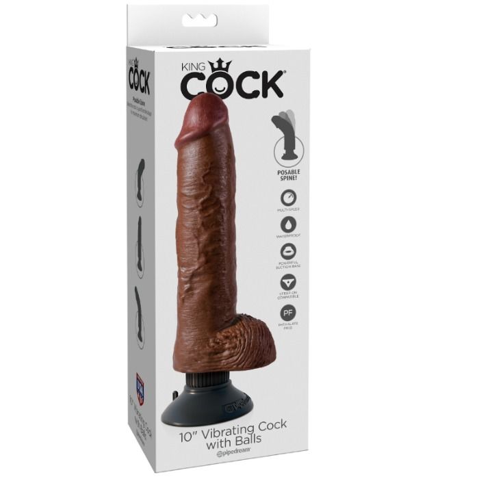 Gode Vibrateur King Cock avec Testicules 25.5cm Marron - Pipedream