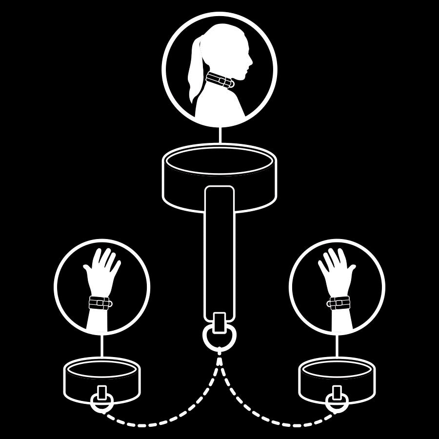 Fetish Submissive – Menottes BDSM en cuir noir avec Collier de Cou