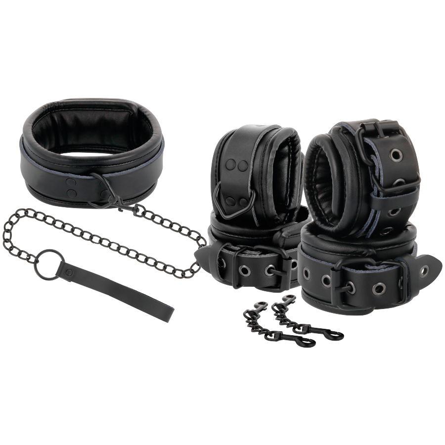 Kit BDSM Menottes et Collier Cuir Noir - Darkness - Darkness