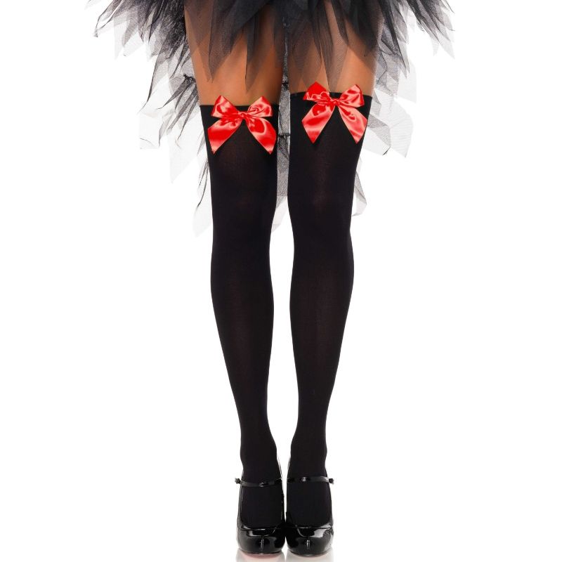 Bas Autofixants Nylon Noir Noeud Rouge Taille Unique - Leg Avenue