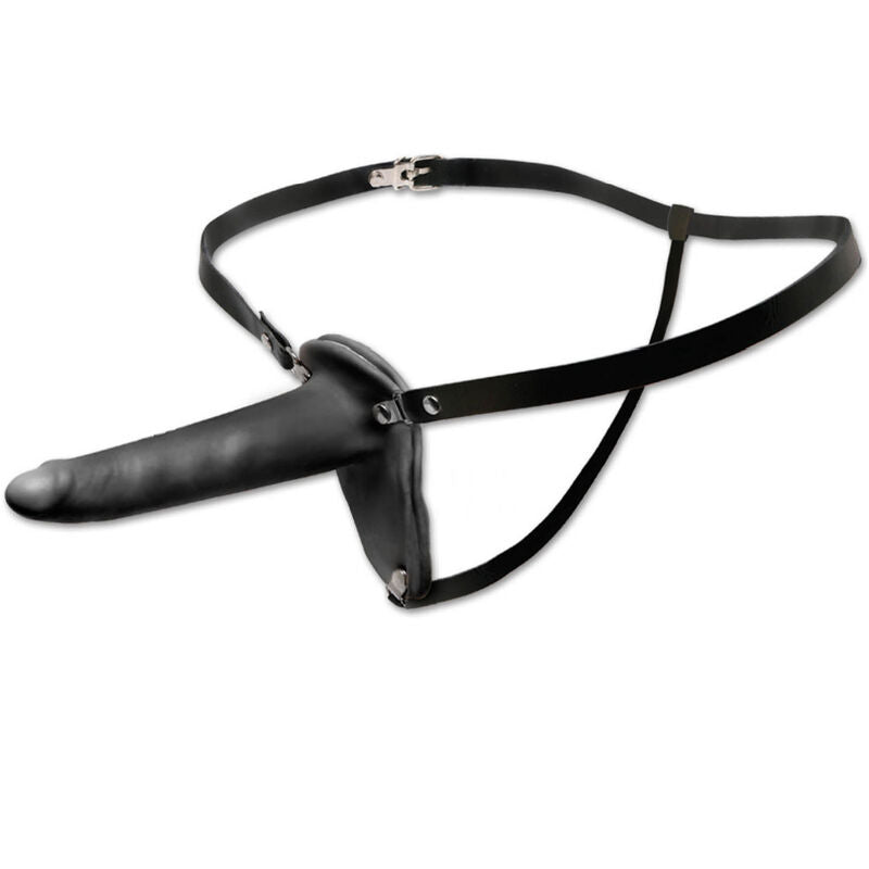 Gode Ceinture avec Harnais Cuir Noir 15 cm - Fetish Fantasy